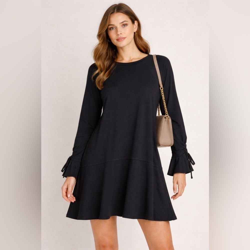 Abound Black Long Sleeve Dress with Ruffled Tie Wrist Details.  Size-Small